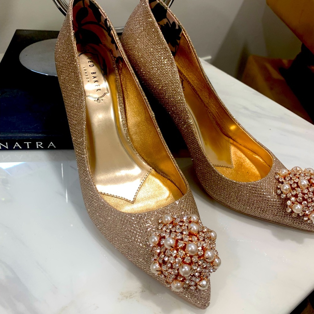 TED BAKER Cinderella Rose Gold Jeweled Heels